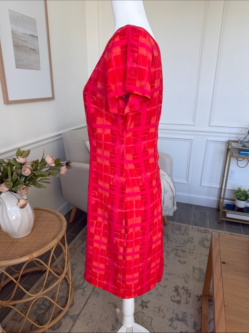 Vintage 90s Y2K Artsy Tomato Red Rayon Italian Summer Resort Dress Size 8 - Picture 5 of 13